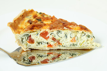 Image showing Serving spinach quiche horizontal