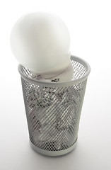 Image showing Light bulb in trash bin