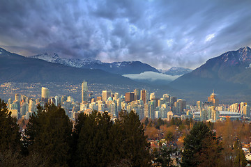 Image showing Vancouver BC City Skyline with Mountains