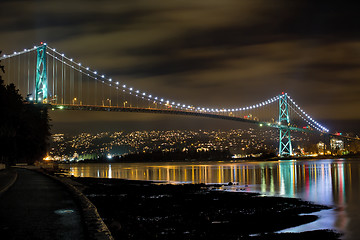 Image showing Lions Gate Bridge at Night