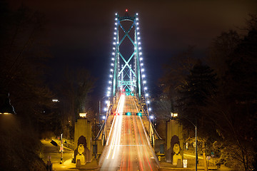 Image showing Lions Gate Bridge Entrance at Night