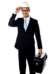 Image showing Handsome american architect holding a briefcase