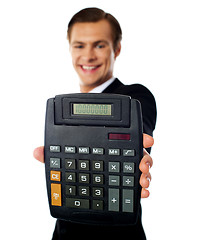 Image showing Modern businessman showing calculator