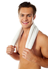 Image showing Sexy attractive male with towel around his neck