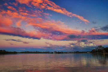 Image showing sunset over the river