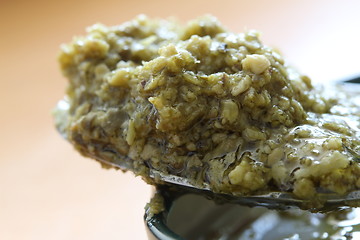 Image showing green pesto spoon