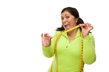 Image showing Hispanic Woman In Workout Clothes with Tape Measure