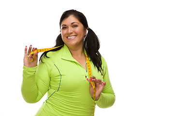 Image showing Hispanic Woman In Workout Clothes with Tape Measure