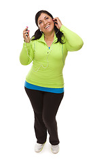 Image showing Hispanic Woman In Workout Clothes with Music Player and Headphon