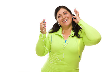 Image showing Hispanic Woman In Workout Clothes with Music Player and Headphon