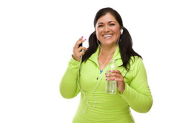 Image showing Hispanic Woman In Workout Clothes with Music Player and Headphon