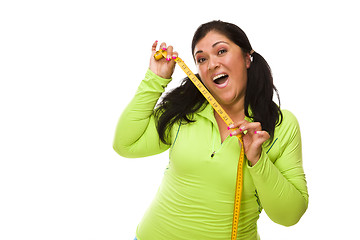 Image showing Hispanic Woman In Workout Clothes with Tape Measure