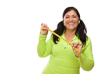 Image showing Hispanic Woman In Workout Clothes with Tape Measure