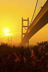 Image showing Tsing Ma Bridge in Hong Kong at sunset