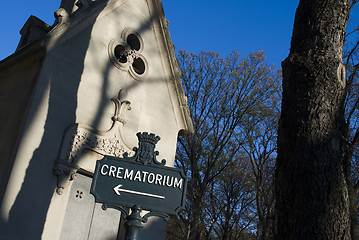 Image showing Crematory sign with chapel