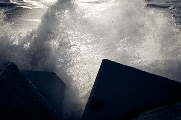 Image showing Tidal wave with 2 concrete blocks