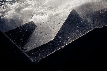 Image showing Tidal wave with 5 concrete blocks