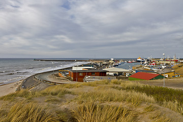 Image showing coastline in north Denmark with houses and cloudy sky