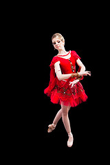 Image showing ballerina wearing red tutu posing on isolated black