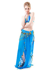 Image showing  belly dancer girl in blue isolated on white
