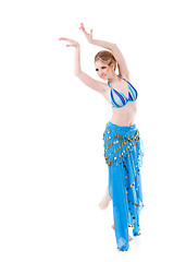 Image showing  belly dancer girl in blue isolated on white 