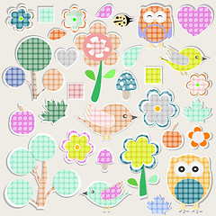 Image showing Set of nature textile stickers - scrapbook label