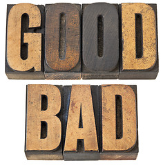 Image showing good and bad word in wood type