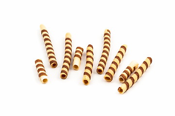 Image showing Scattered wafer sticks isolated on white