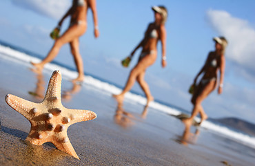 Image showing Woman Walking on Beach