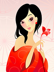 Image showing Girl in red with flower
