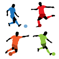 Image showing Four soccer players silhouettes
