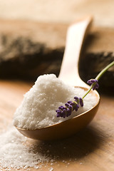 Image showing Bath Salt With Fresh Lavender Flowers