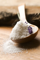 Image showing Bath Salt With Fresh Lavender Flowers