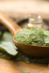 Image showing Aloe vera with bath salt and massage oil