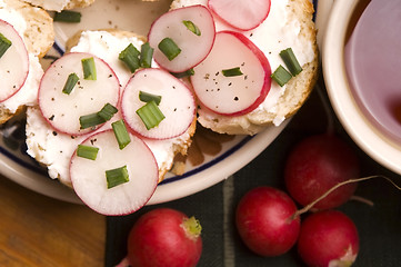 Image showing Sandwich with cheese, radish and chive - Healthy Eating 