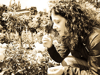 Image showing Pretty brunette sneezing coughing