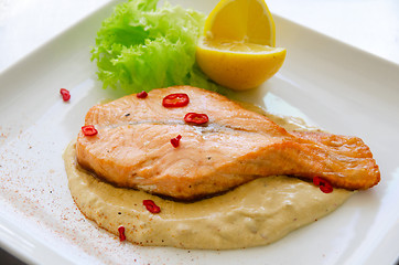 Image showing Grilled salmon steak