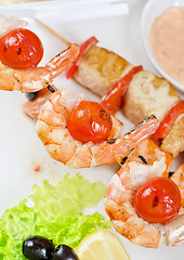 Image showing grilled salmon and shrimps