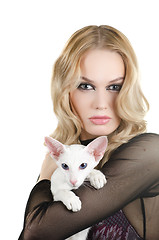 Image showing woman with oriental shorthair cat