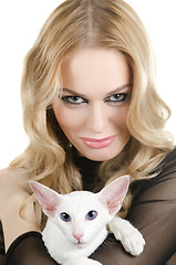 Image showing woman with oriental shorthair cat