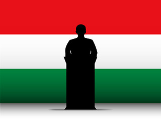 Image showing Hungary Speech Tribune Silhouette with Flag Background