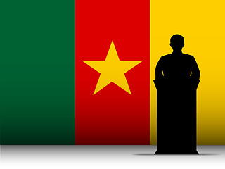 Image showing Cameroon Speech Tribune Silhouette with Flag Background