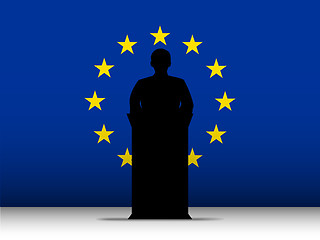 Image showing Europe Speech Tribune Silhouette with Flag Background