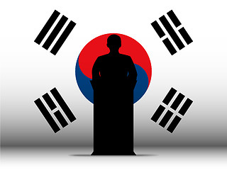 Image showing South Korea Speech Tribune Silhouette with Flag Background