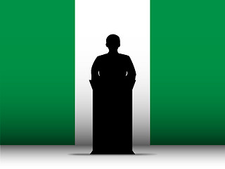 Image showing Nigeria Speech Tribune Silhouette with Flag Background