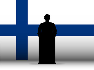 Image showing Finland Speech Tribune Silhouette with Flag Background