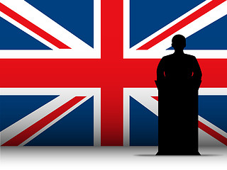 Image showing United Kingdom Speech Tribune Silhouette with Flag Background