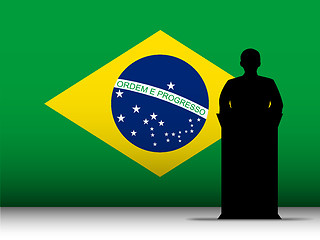 Image showing Brazilian Speech Tribune Silhouette with Flag Background