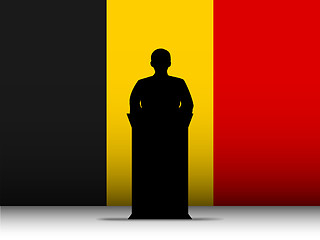 Image showing Belgium Speech Tribune Silhouette with Flag Background