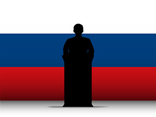 Image showing Russia Speech Tribune Silhouette with Flag Background